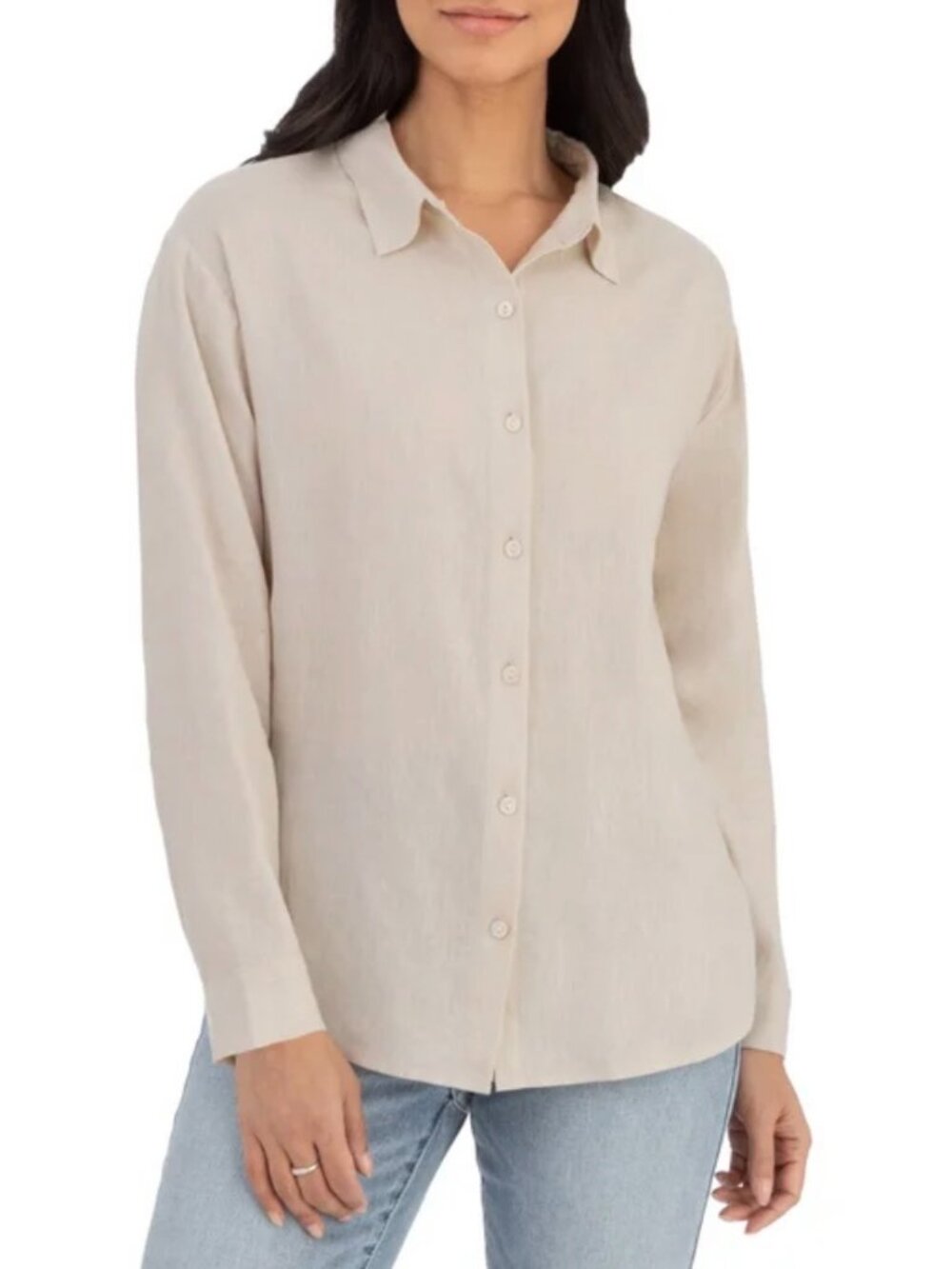 Blank NYC Women's Tan (Sand) Linen Blend Button Up Shirt